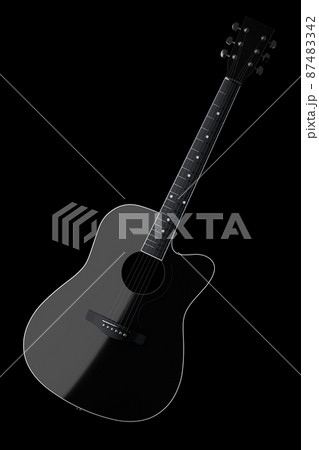 Close-up of acoustic guitar isolated on black background. 3d render of concept for rock festival poster with spanish guitar for music shop Close-up of acoustic guitar isolated on black background. 3d render of concept for rock festival poster with spanish guitar for music shop 87483342
