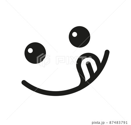 Yummy smile emoji with tongue lick mouth. Delicious tasty food symbol for social network. Yummy and hungry line icon. Savory gourmet. Enjoy food sign. Vector illustration isolated on white background 87483791