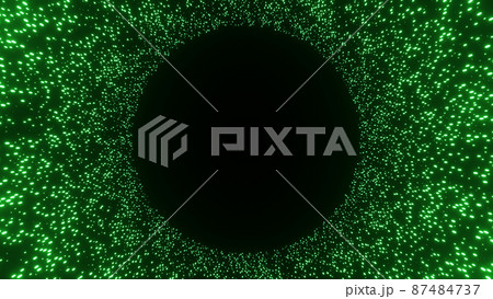 A green illustration of countless glowing dust particles forming a round frame. A green illustration of countless glowing dust particles forming a round frame. 87484737
