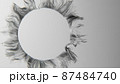 Black and white 3D illustration of countless short threads forming a creative round frame 87484740