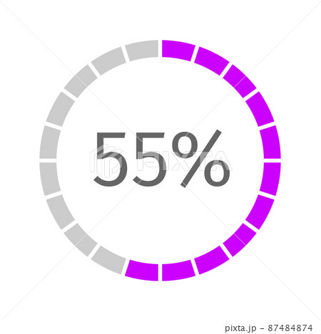 55 percent filled round loading bar divided on segments. Transfer, buffering, progress, waiting or downloading symbol. Infographic element 87484874