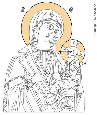 Orthodox Icon Of Holy Mother God Mother Of God のイラスト素材