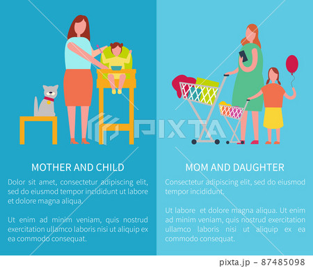 Mom and Daughter, Mother with Child Vector Posters 87485098