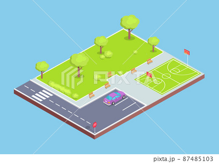 Park, Parking Lot and Sports Field Illustration Park, Parking Lot and Sports Field Illustration 87485103