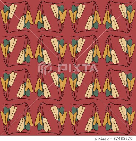 Vintage seamless pattern with botanical line drawings. Earthy neutral colors. 87485270