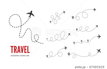 Airplane dotted path tracking vector illustration isolated on white Airplane dotted path tracking vector illustration isolated on white 87485929
