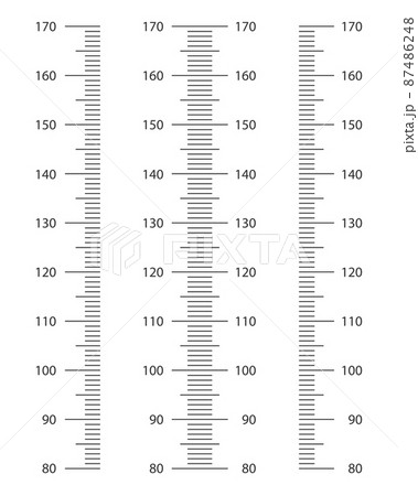 Stadiometer scale set from 80 to 170 cm. Kids height chart template for wall growth stickers isolated on white background. Vector graphic illustration Stadiometer scale set from 80 to 170 cm. Kids height chart template for wall growth stickers isolated on white background. Vector graphic illustration 87486248
