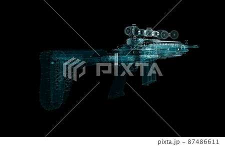 Submachine Gun Hologram. Weapon and Technology Concept Submachine Gun Hologram. Weapon and Technology Concept 87486611