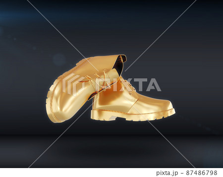 Gold boots isolated a dark background. 3D render 87486798