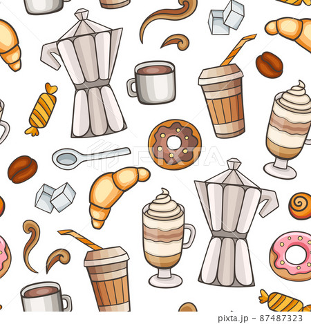 Seamless pattern with coffee and sweets Seamless pattern with coffee and sweets 87487323