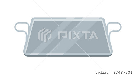 Empty Food Tray, Metal Rectangular Kitchen Item with Handles and Place for Meal. Steel Dinner Plate, Dish for Cafe Empty Food Tray, Metal Rectangular Kitchen Item with Handles and Place for Meal. Steel Dinner Plate, Dish for Cafe 87487501