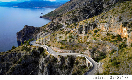 Amazing coastal road at Sapri - the west coast of Italy - aerial view 87487578