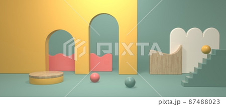 Abstract 3D render of minimal doorways and staircases 87488023