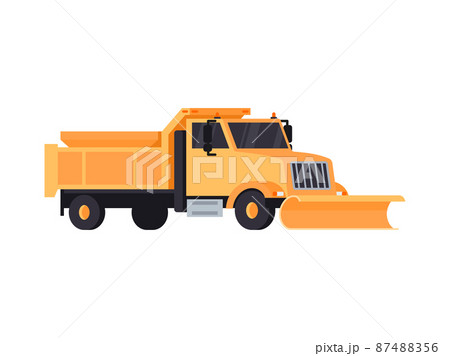 Lorry car with with plow for snow removal, flat vector illustration isolated. 87488356