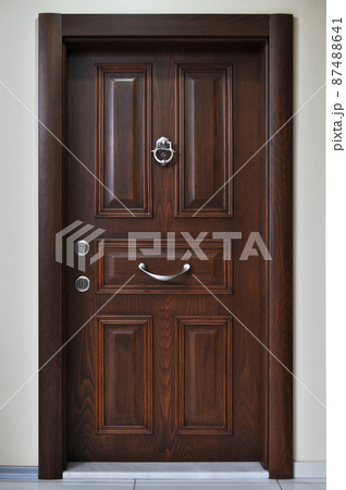 Modern wooden looking steel door, front door 87488641