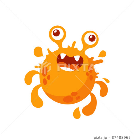 Cartoon Microbe or Virus Character. Bacteria, Cell, Cheerful Germ With Funny Toothy Face. Orange Pathogen Microbe Cartoon Microbe or Virus Character. Bacteria, Cell, Cheerful Germ With Funny Toothy Face. Orange Pathogen Microbe 87488965