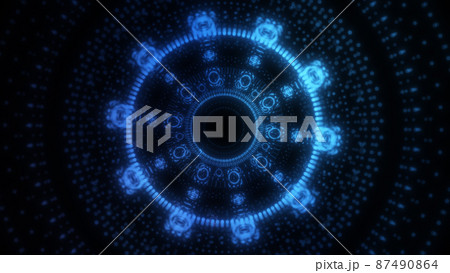 Circle neon particle flow. Technology background concept 87490864