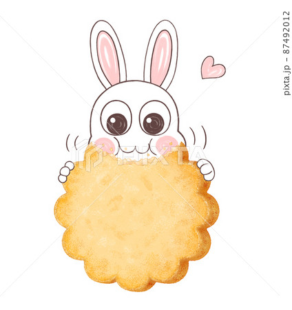 プレーンの型抜きクッキーを食べるウサギのイラスト 87492012