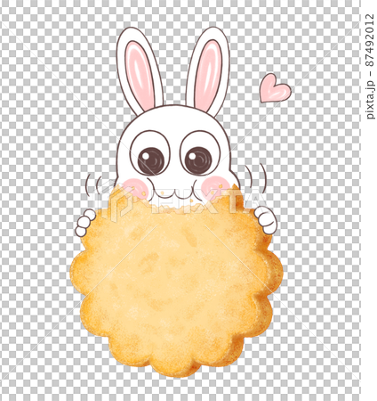 プレーンの型抜きクッキーを食べるウサギのイラスト 87492012