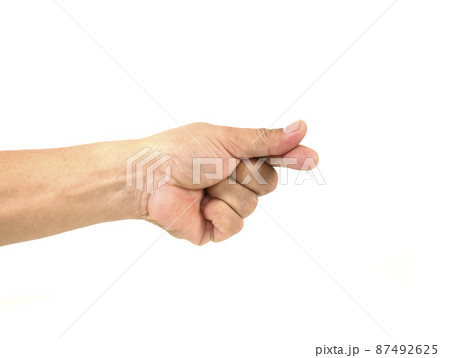 Male hand holding something on white backgrounds Male hand holding something on white backgrounds 87492625