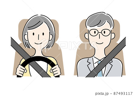 手描き風・運転する女性と助手席の男性のベクターイラスト 手描き風・運転する女性と助手席の男性のベクターイラスト 87493117