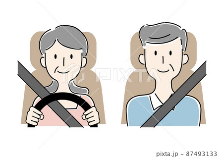 手描き風・運転する高齢女性と助手席の高齢男性のベクターイラスト 手描き風・運転する高齢女性と助手席の高齢男性のベクターイラスト 87493133