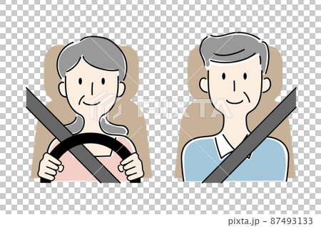 手描き風・運転する高齢女性と助手席の高齢男性のベクターイラスト 手描き風・運転する高齢女性と助手席の高齢男性のベクターイラスト 87493133
