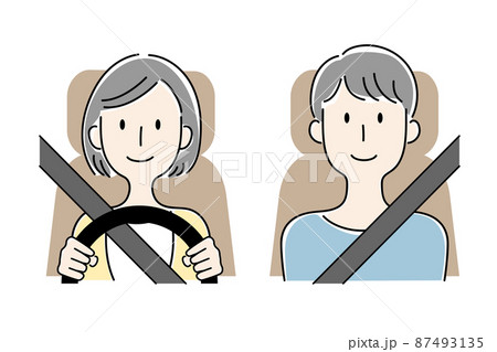 手描き風・運転する女性と助手席の男性のベクターイラスト 87493135
