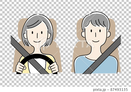 手描き風・運転する女性と助手席の男性のベクターイラスト 87493135