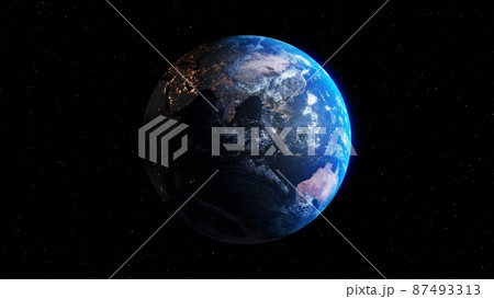 Planet earth with realistic geography surface and orbital 3D cloud atmosphere Planet earth with realistic geography surface and orbital 3D cloud atmosphere 87493313