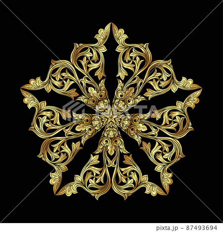 Interlacing circular abstract ornament in the medieval, romanesque style.  87493694
