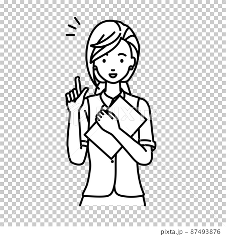 立って書類を手に持って何かひらめいた事務員制服の女性 立って書類を手に持って何かひらめいた事務員制服の女性 87493876