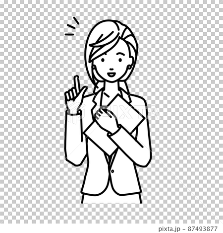 立って書類を手に持って何かひらめいたスーツの女性 87493877