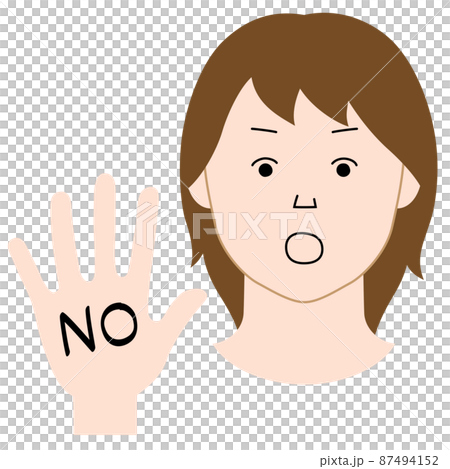 Illustration of a woman with one hand sticking out to indicate "NO" (white background, vector, clipping) 87494152