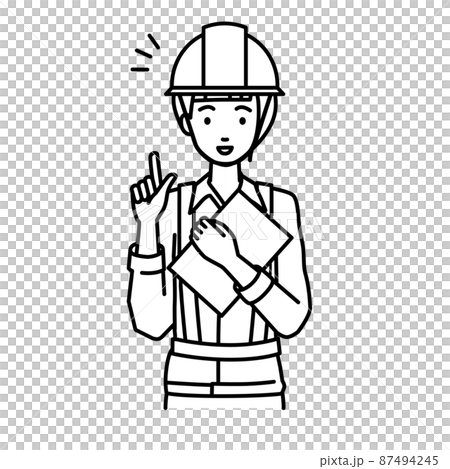 A woman at a construction site who stood up and held a document in her hand A woman at a construction site who stood up and held a document in her hand 87494245