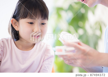 歯医者 歯磨き指導を受ける女の子 歯医者 歯磨き指導を受ける女の子 87494372
