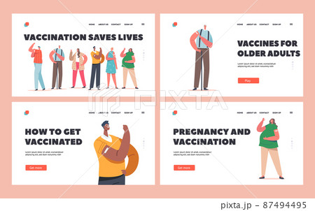 Diverse Male and Female Characters Vaccination, Immunization, Health Care Concept for Landing Page Template Set Diverse Male and Female Characters Vaccination, Immunization, Health Care Concept for Landing Page Template Set 87494495