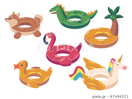 Set Swimming Rings, Rubber Colorful Inflatable Stylish Modern Accessories for Children and Adults. Pink Flamingo, 87494521