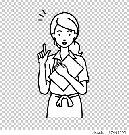 立って書類を手に持って何かひらめいたカフェ店員の女性 立って書類を手に持って何かひらめいたカフェ店員の女性 87494695