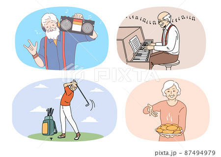 Set of happy older people enjoy maturity 87494979