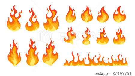 Fire, Campfire, Isolated Torch Flame, Burning Bonfire Blaze. Glowing Shining Flare with Long Waving Tongues Elements 87495751