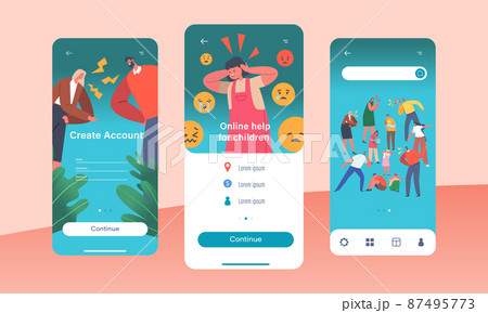 Online Help for Children Mobile App Page Onboard Screen Template. Family Quarrel, Conflict of Parents and Kids Online Help for Children Mobile App Page Onboard Screen Template. Family Quarrel, Conflict of Parents and Kids 87495773