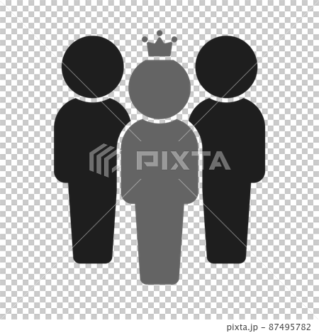 一個戴皇冠的人和兩個站在後面的人的圖標象形圖-隨從保鏢的圖像素材 87495782