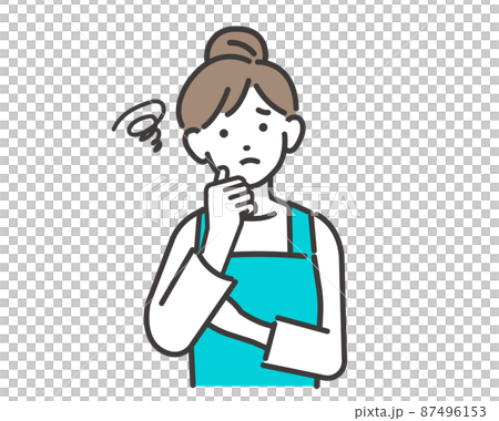Vector illustration material / housework / set of a housewife (nursery teacher, housekeeping agent) wearing an apron who has troubles 87496153