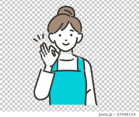 Vector illustration material / housework / set of a housewife (nursery teacher, housekeeping agent) with an apron that marks OK 87496154
