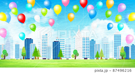 ビル　建物　新緑　背景 87496216