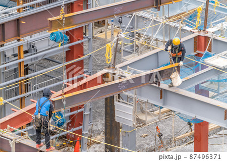 建設現場 鉄骨工事 施工 高所作業 とび 安全帯 ランヤード スタンション 親綱用支柱 親綱 安全対 建設現場 鉄骨工事 施工 高所作業 とび 安全帯 ランヤード スタンション 親綱用支柱 親綱 安全対 87496371