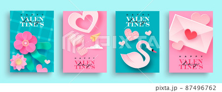 Valentine's Day paper cut flower, heart and greeting card 87496762