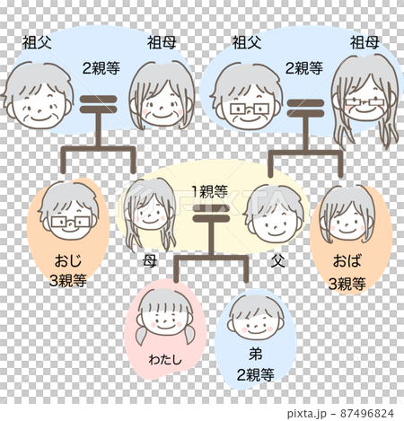 Illustration material ｜ Inheritance diagram Hand-drawn illustration of family tree Pastel color text available 3rd degree 87496824