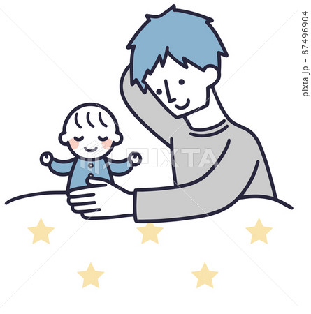 赤ちゃんをあやす父親　シンプル　イラスト 87496904